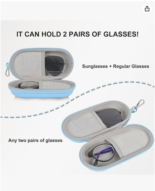 Hard Shell Double Glasses Delux Case Double-Layer for 2 pairs of Glasses Men / Women Blue FREEPOST